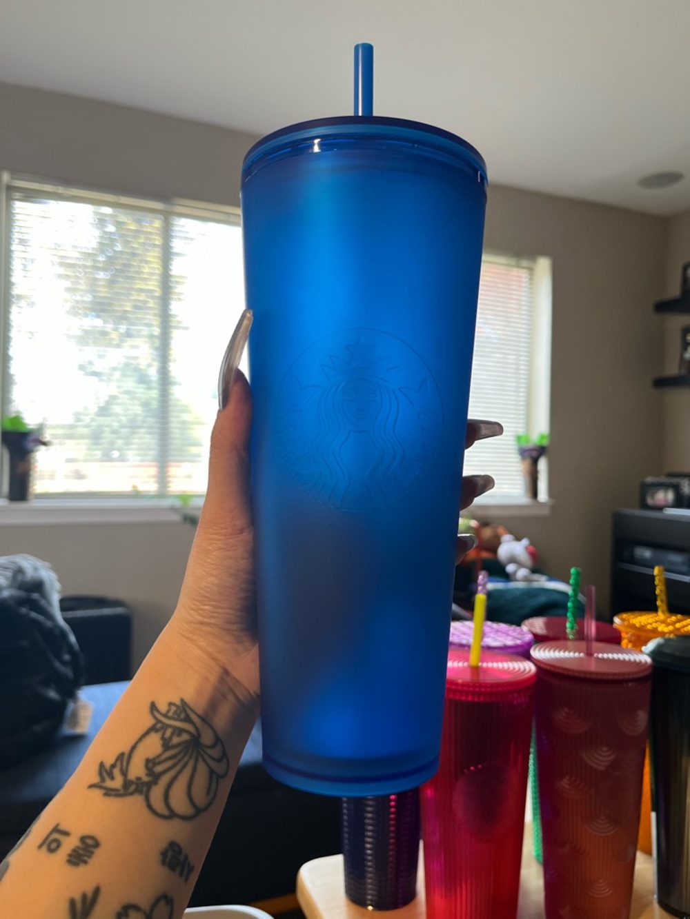Starbucks Blue Frosted Reusable Cold Cup with Straw